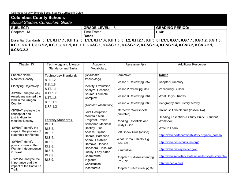 Columbus County Schools Social Studies Curriculum Guide s1