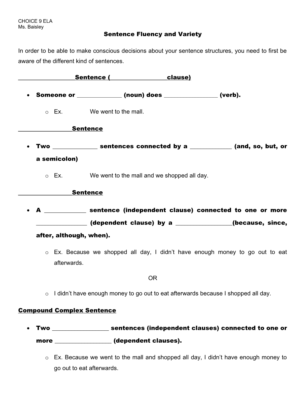 Sentence Fluency and Variety