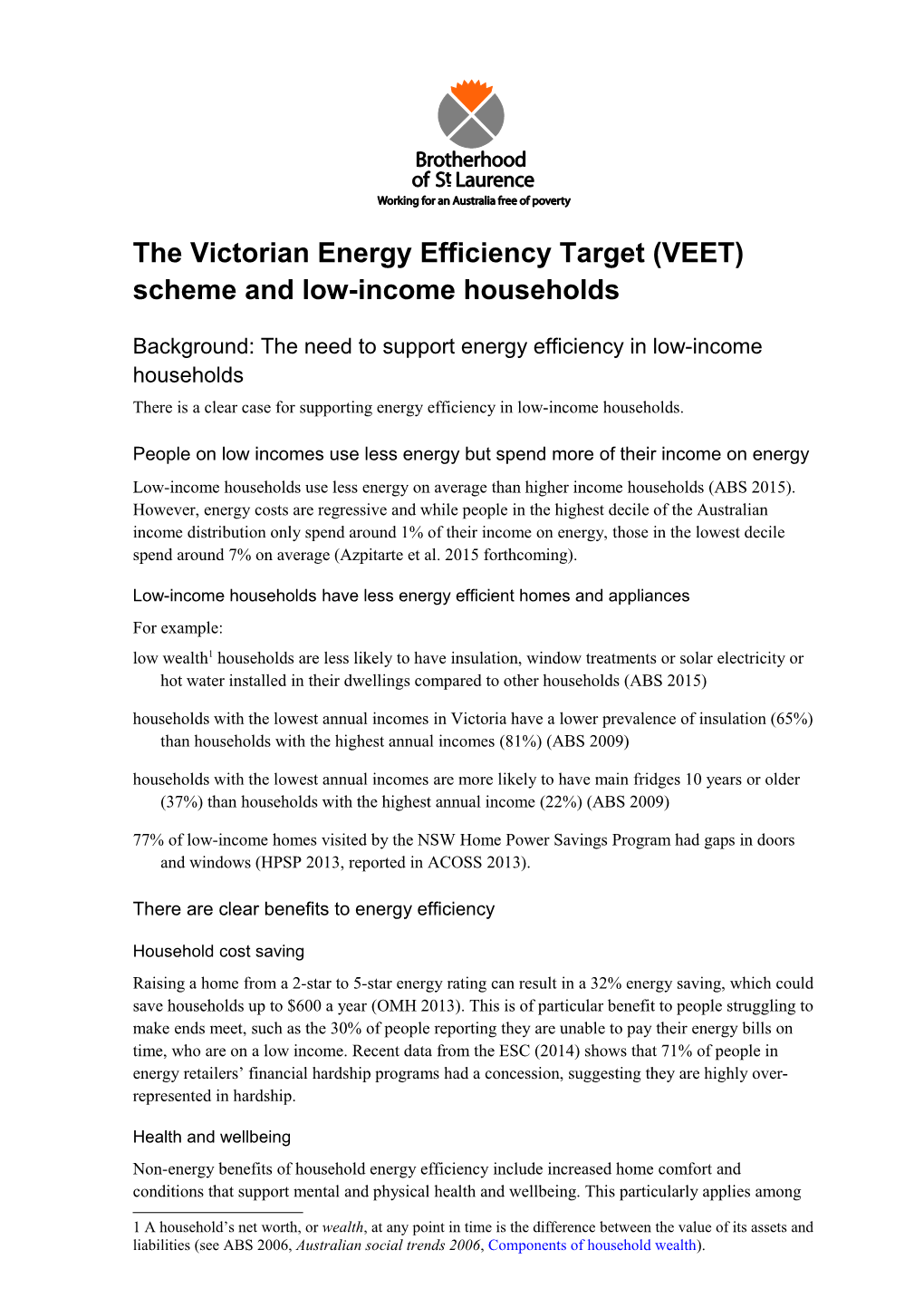 The Victorian Energy Efficiency Target (VEET) Scheme and Low-Income Households