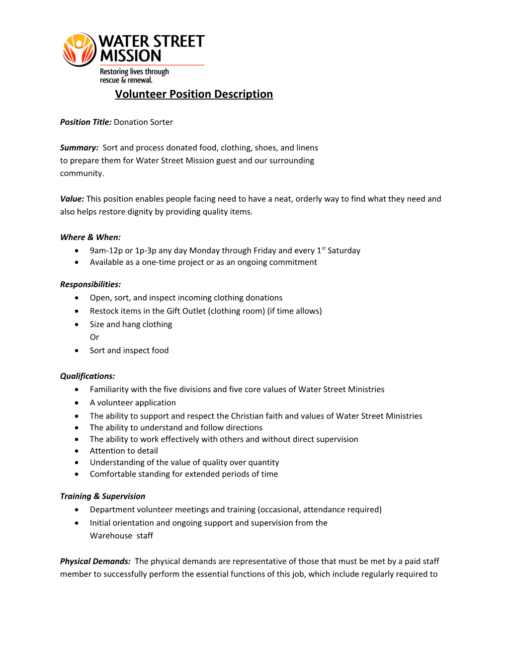 Volunteer Position Description