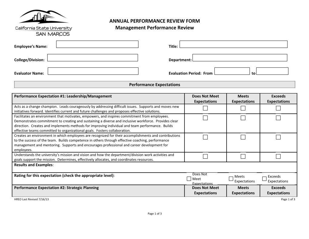 Annual Performance Review Form