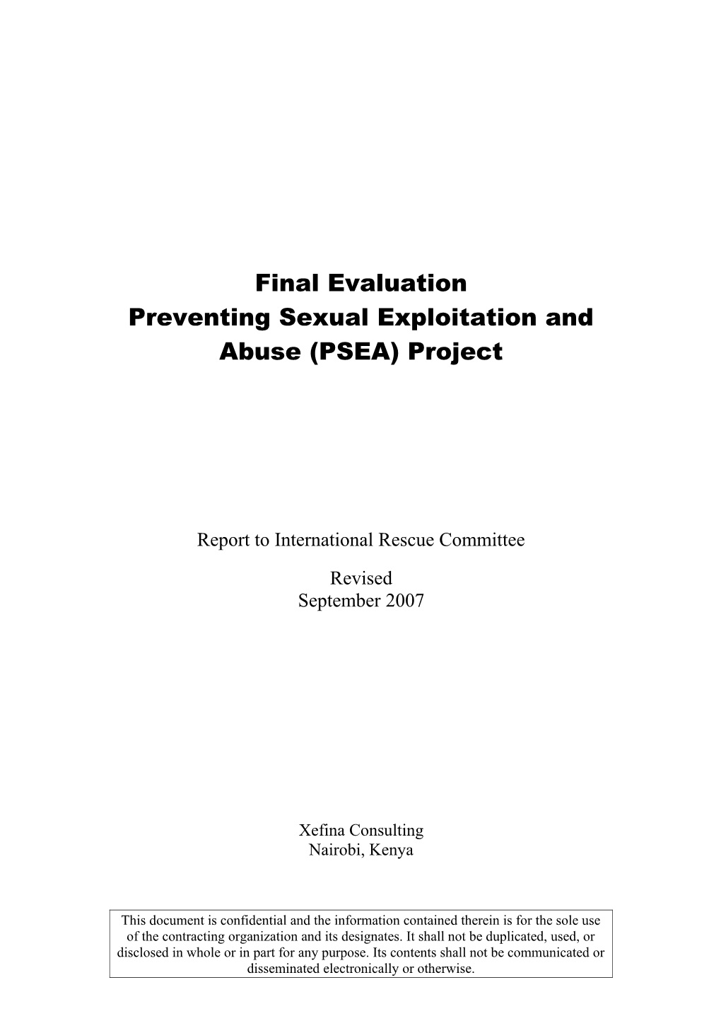 Preventing Sexual Exploitation and Abuse (PSEA) Project