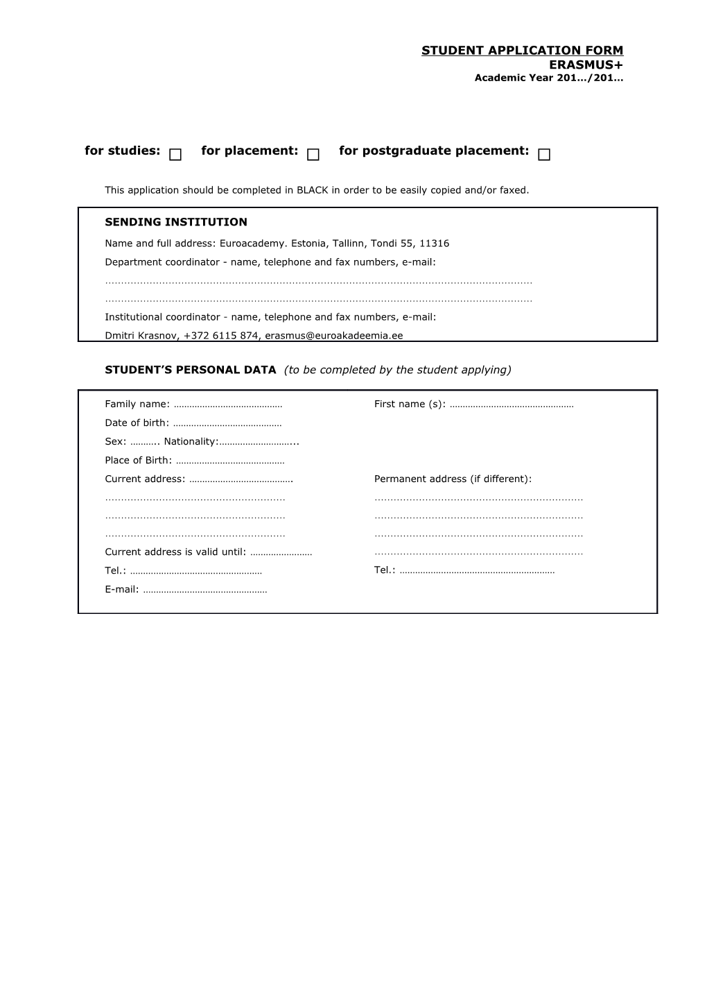 Student Application Form