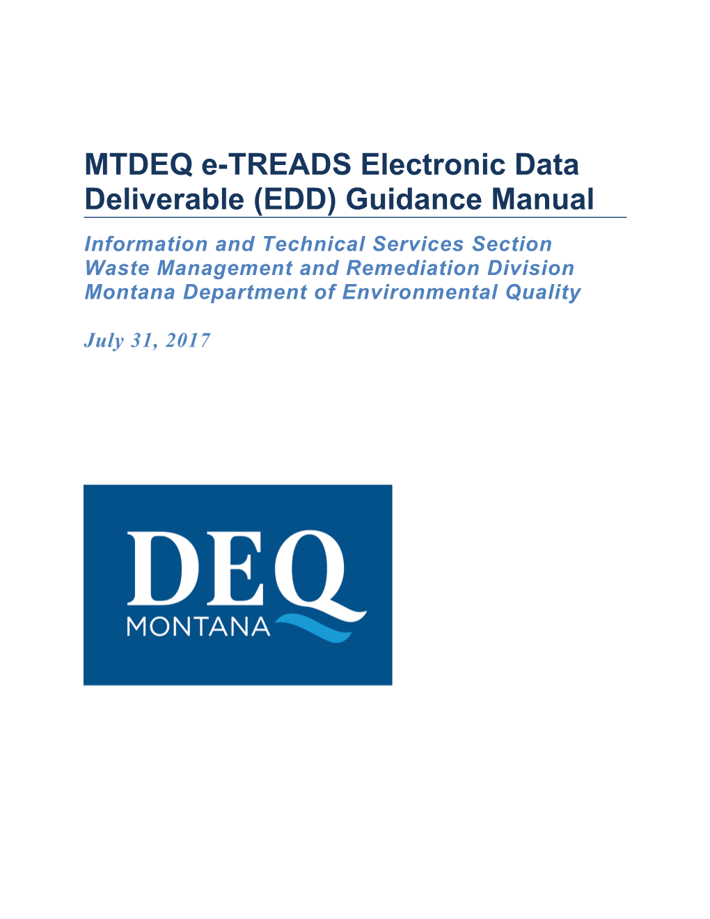 MTDEQ E-TREADS Electronic Data Deliverable (EDD) Guidance Manual