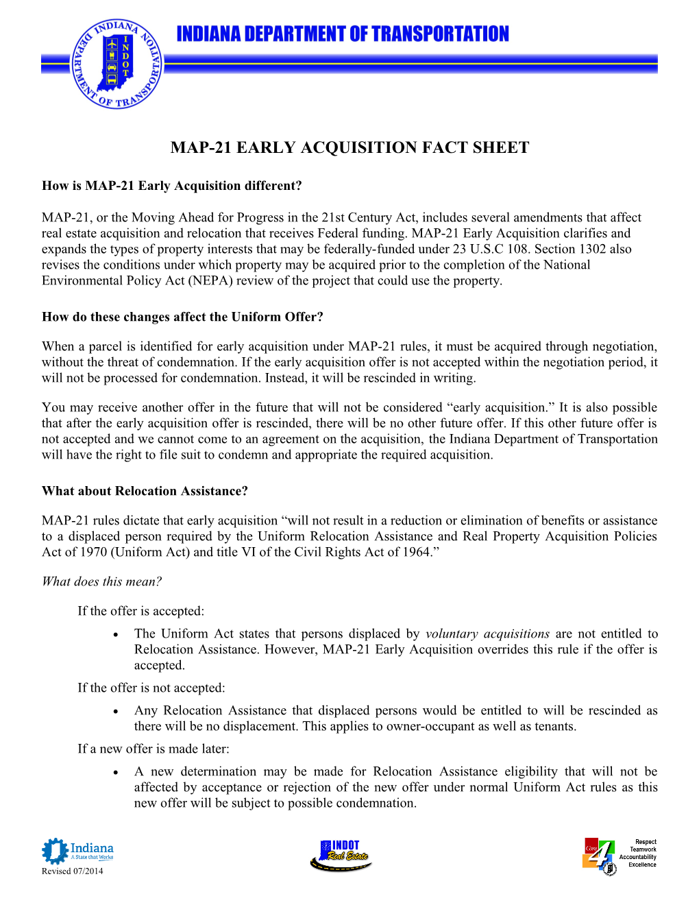 Map-21 Early Acquisition Fact Sheet