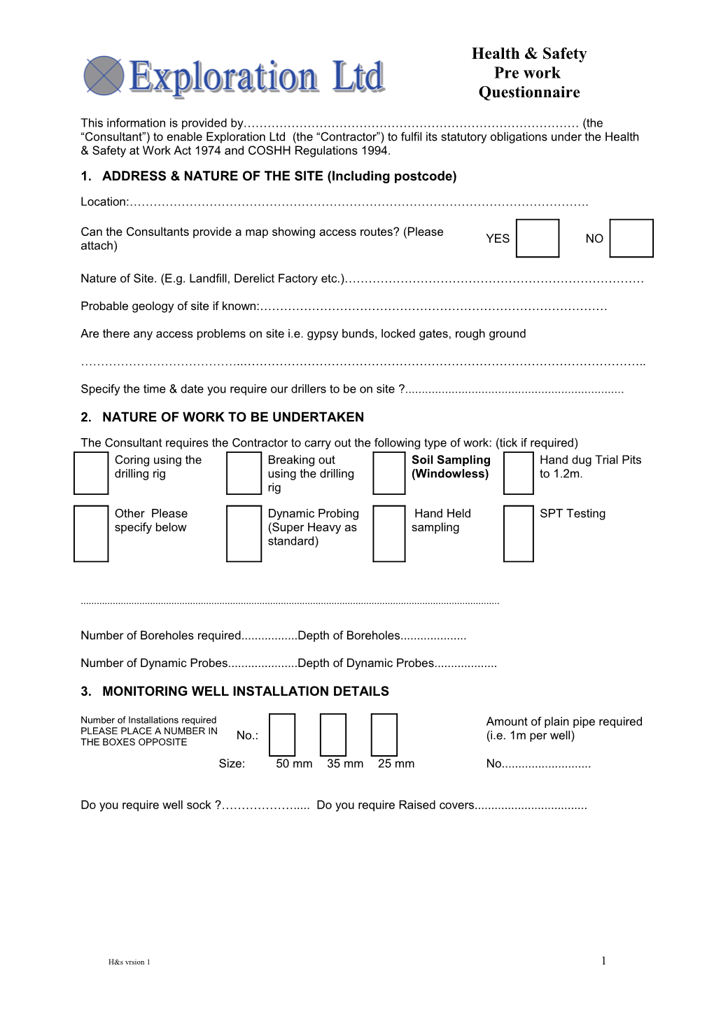 Health & Safety Questionnaire