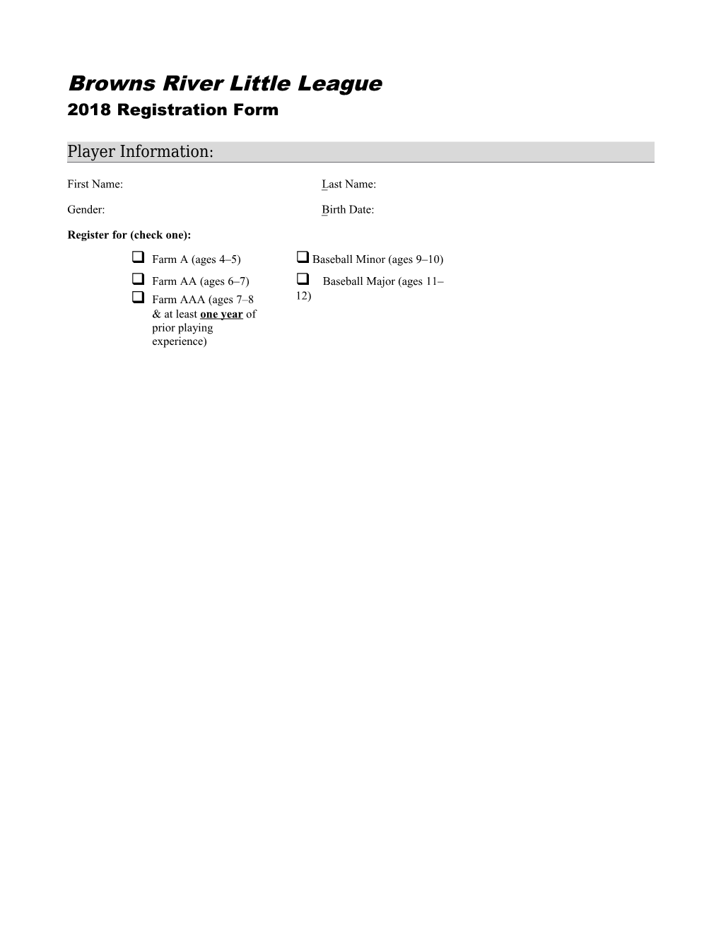 2018 Registration Form