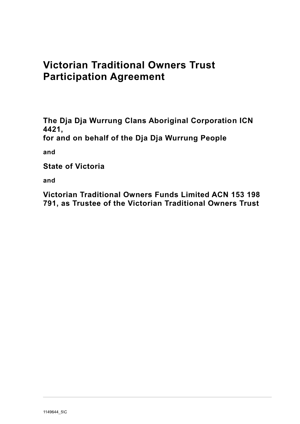 Victorian Traditional Owners Trust Participation Agreement