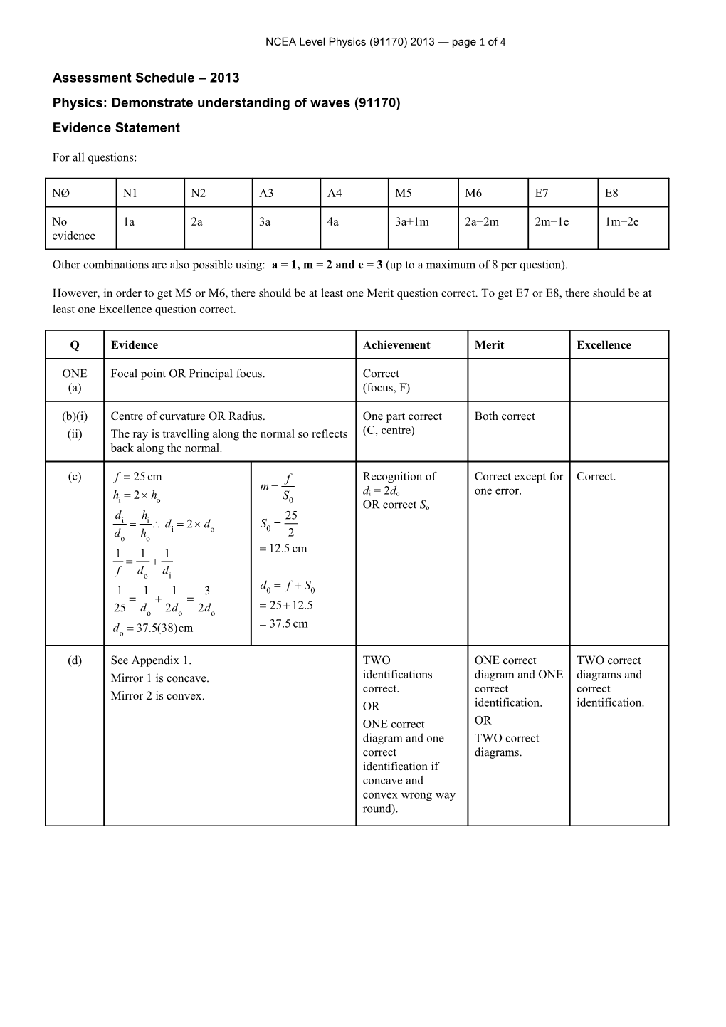 NCEA Level Physics (91170) 2013 Assessment Schedule