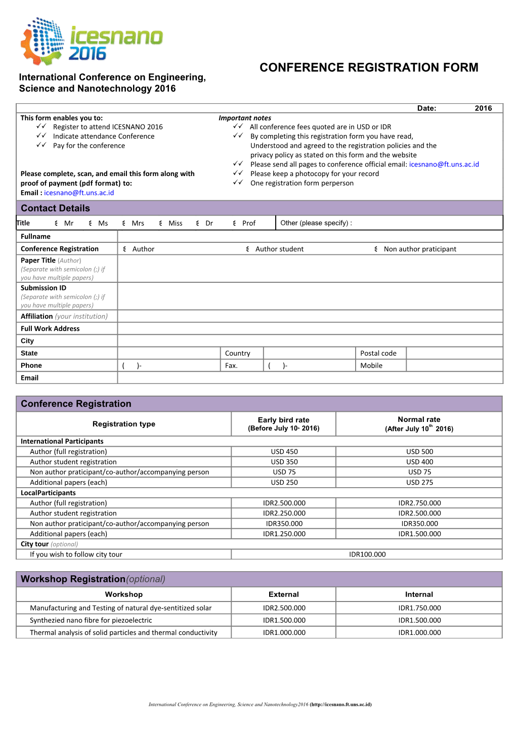 The Bank Transferand Other Relatedfees Have to Be Paid by the Conference Delegates