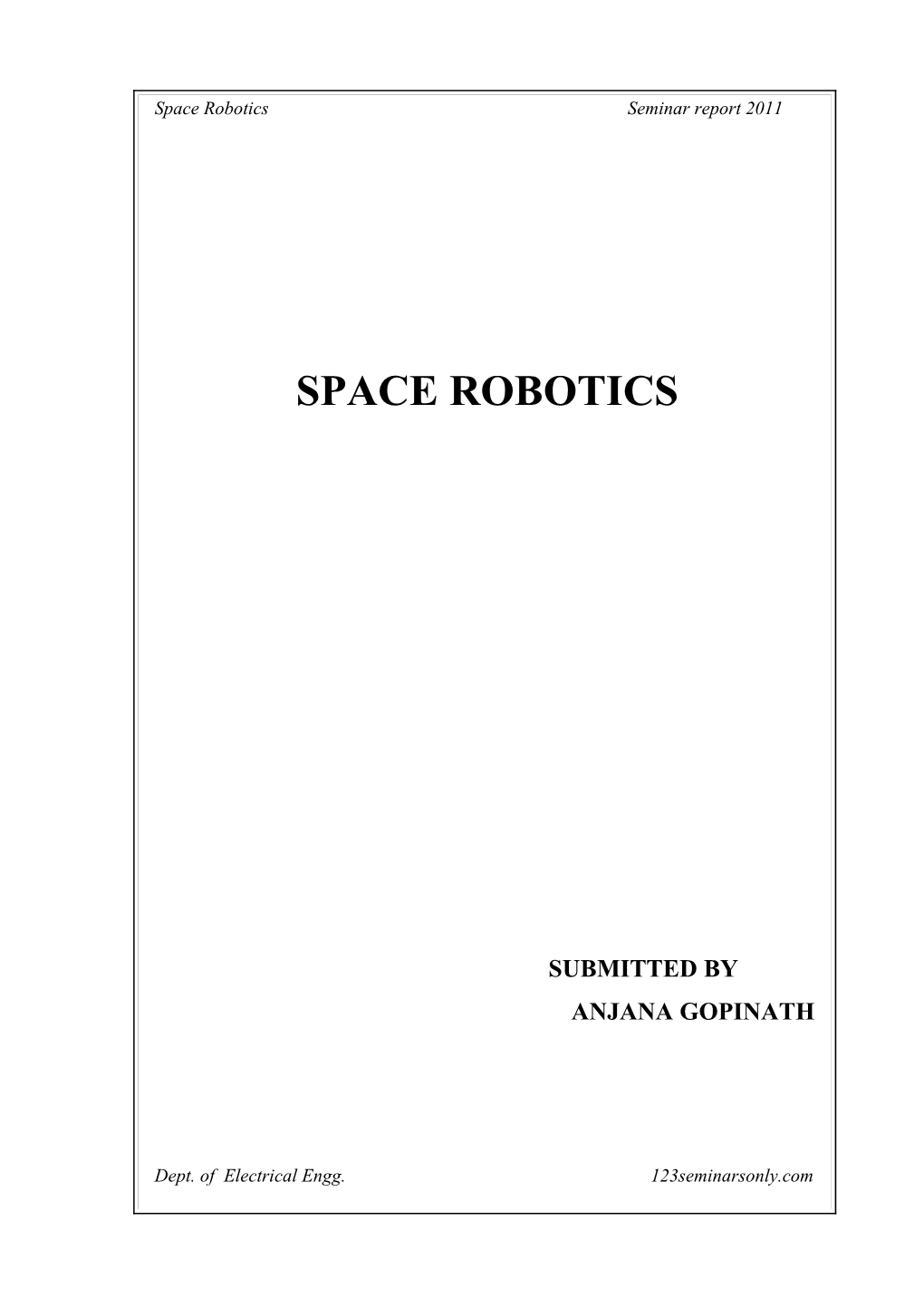 Space Robotics Seminar Report 2011