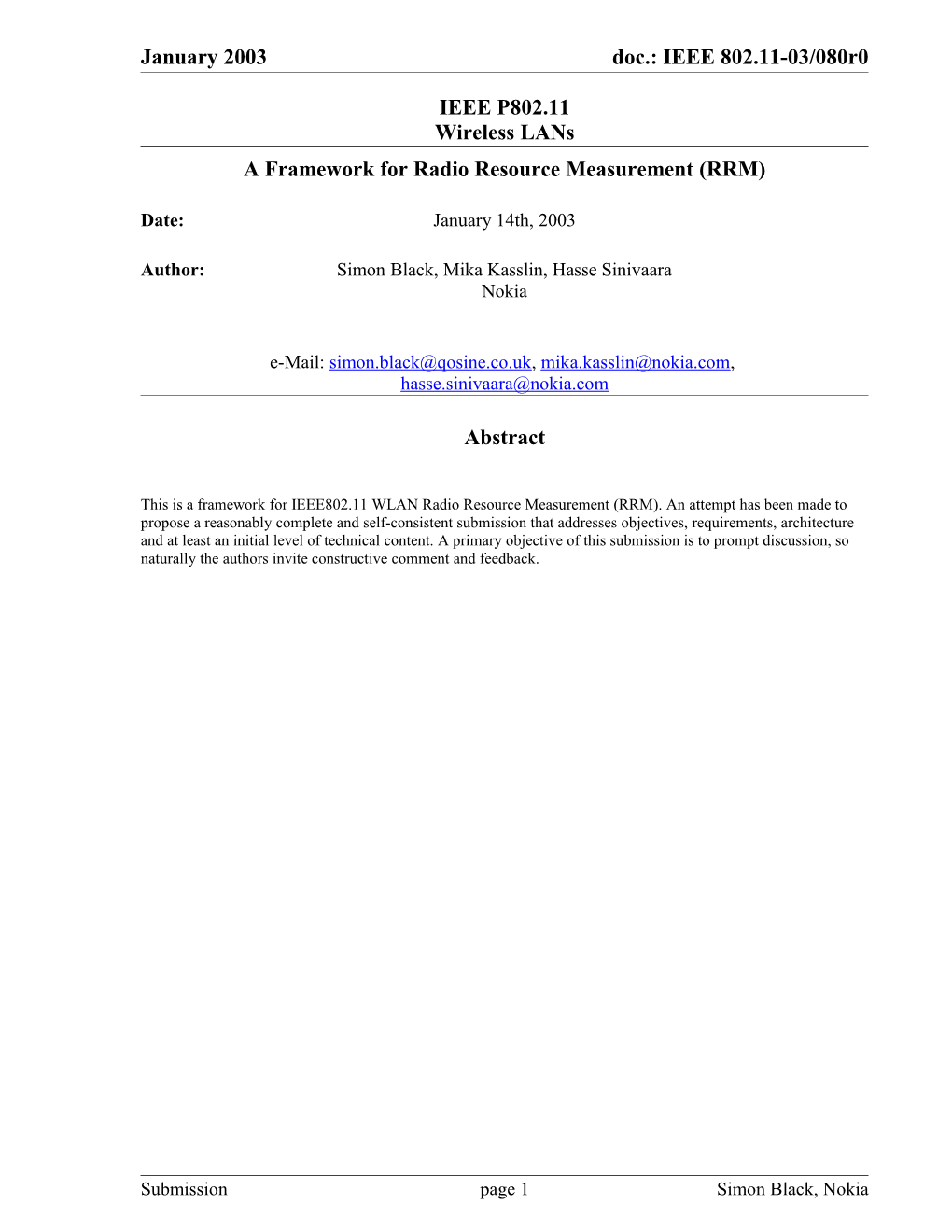 A Framework for Radio Resource Measurement (RRM)