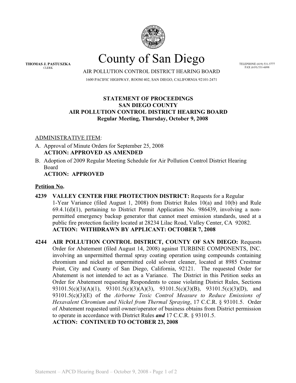 Air Pollution Control District Hearing Board