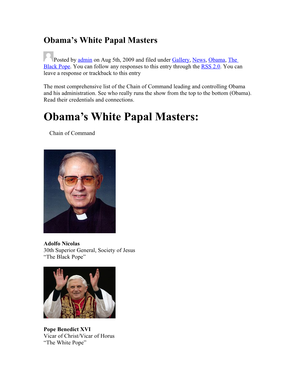 Obama S White Papal Masters