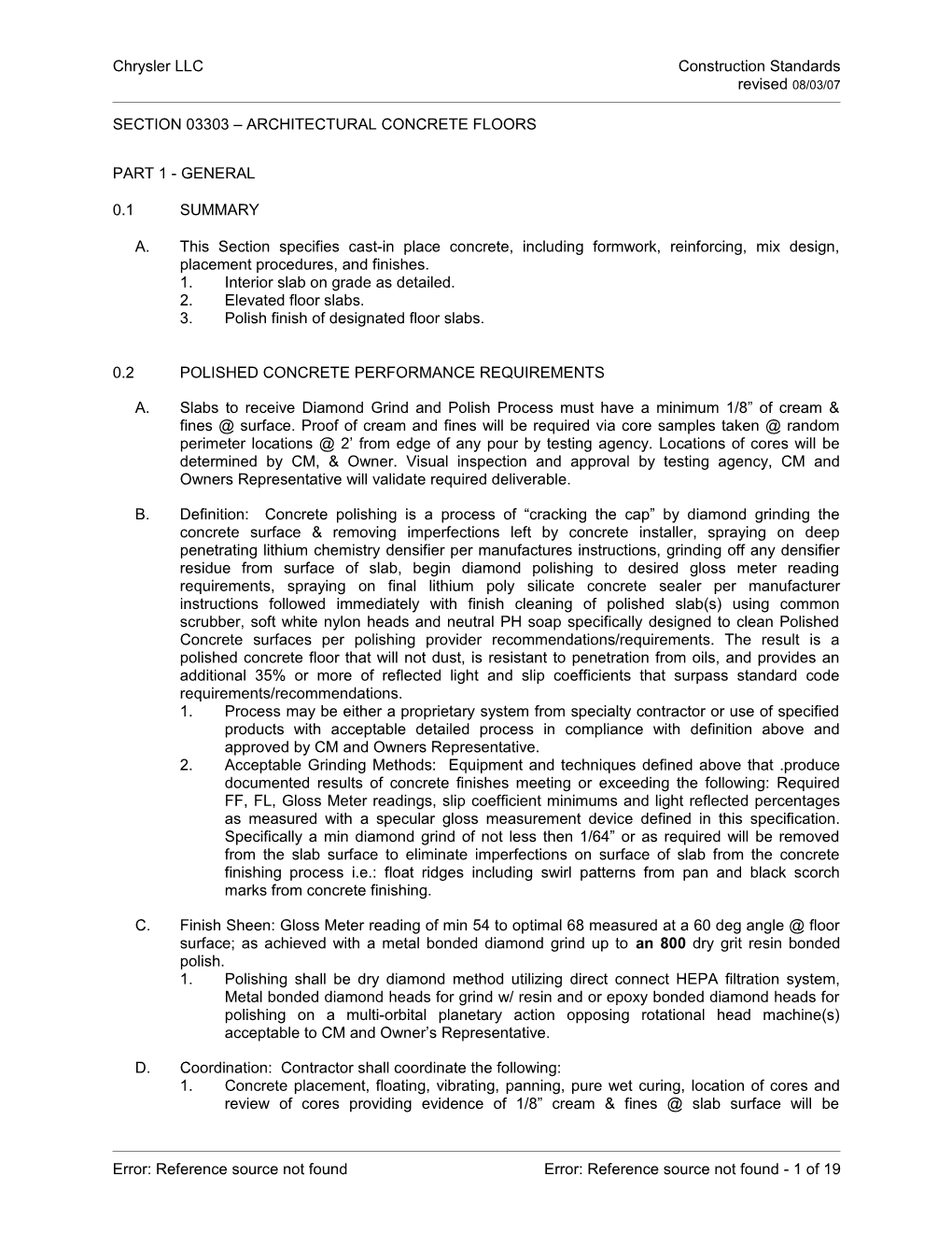 Daimlerchryslerchrysler LLC Construction Standards