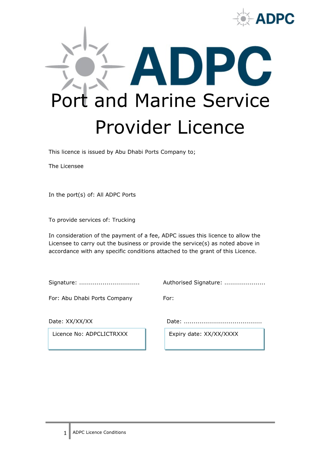 This Licence Is Issued by Abu Dhabi Ports Company To;