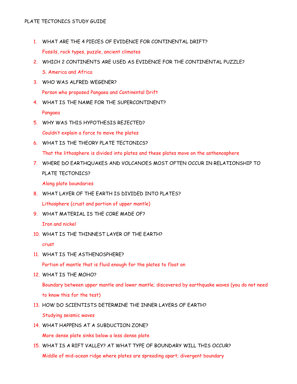 Plate Tectonics Study Guide s1