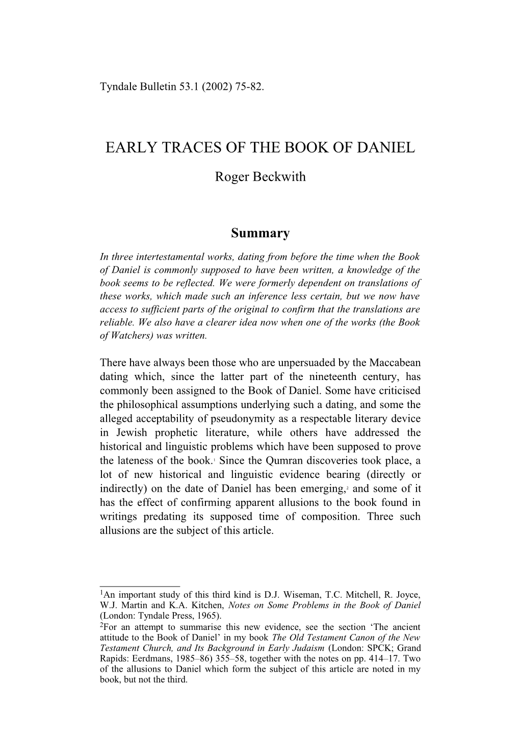 Early Traces of the Book of Daniel