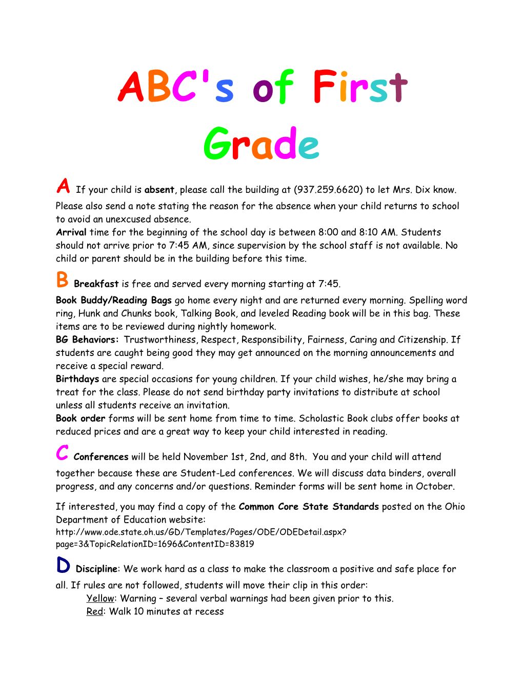 ABC's of First Grade