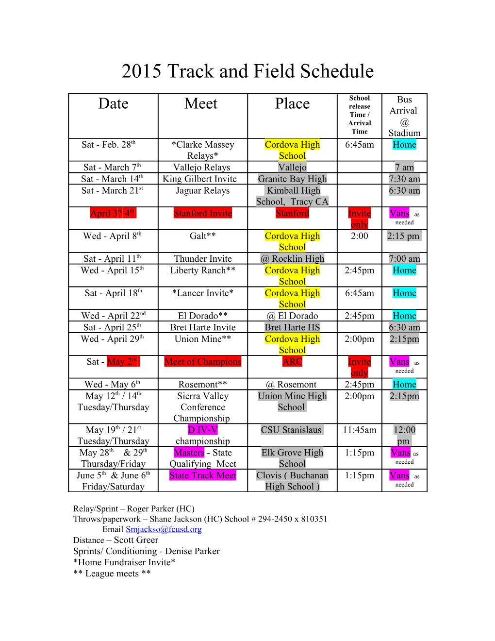 2007 Track and Field Schedule