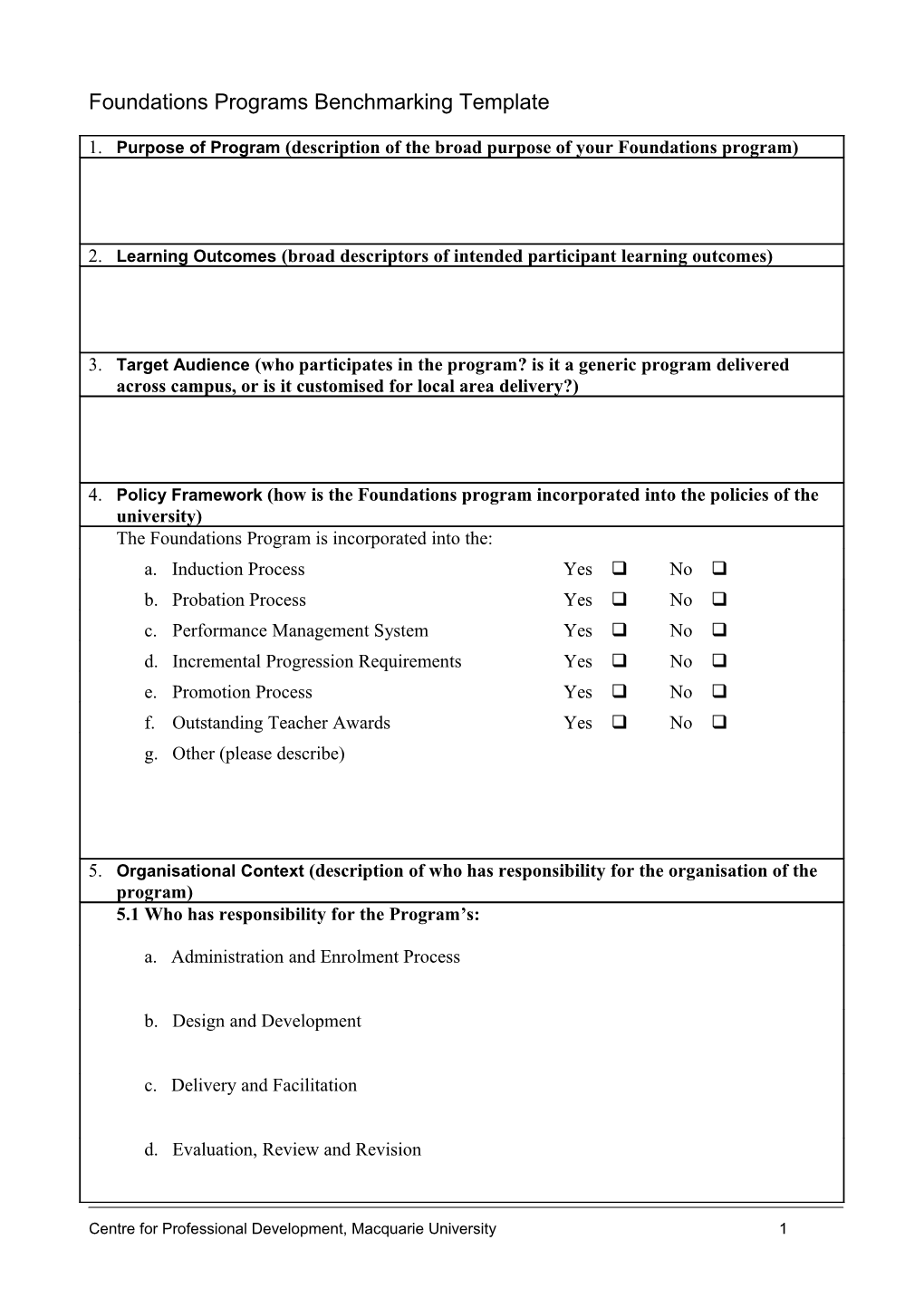 Foundations Programs Benchmarking Template