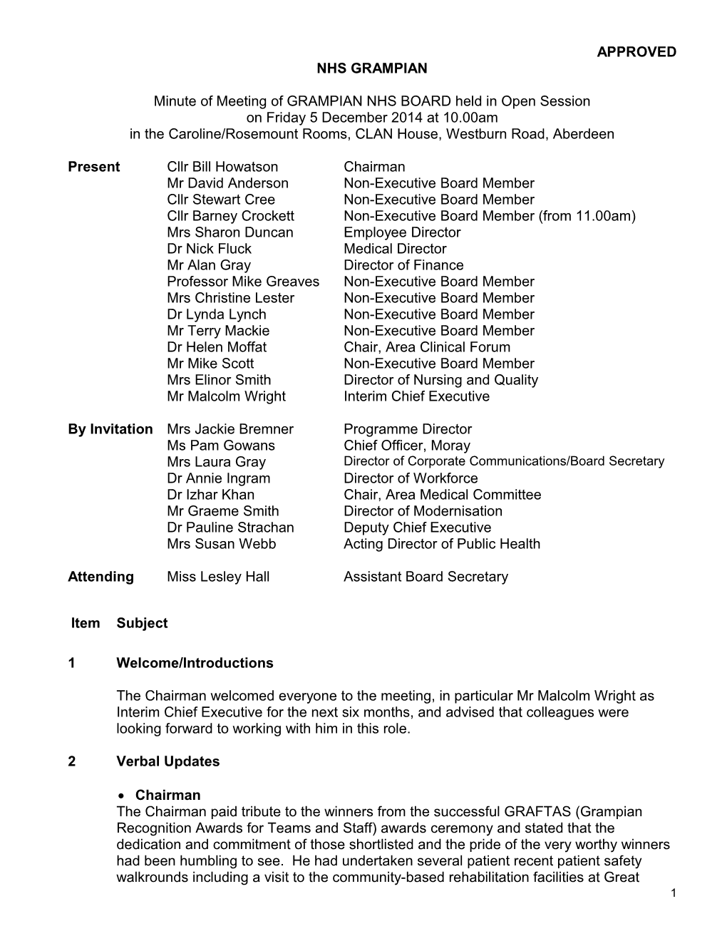 Approved Board Minute 5 December 2014