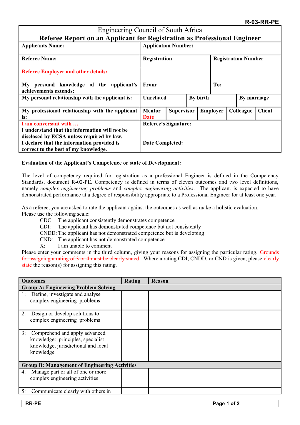 Evaluation of the Applicant S Competence Or State of Development