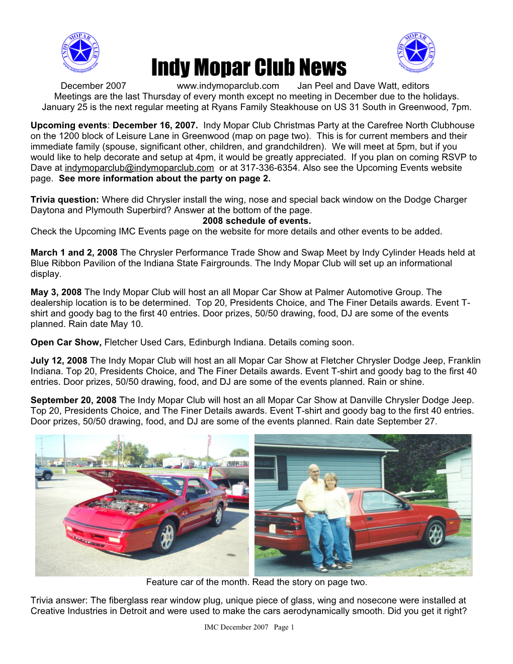 Indy Mopar Club News