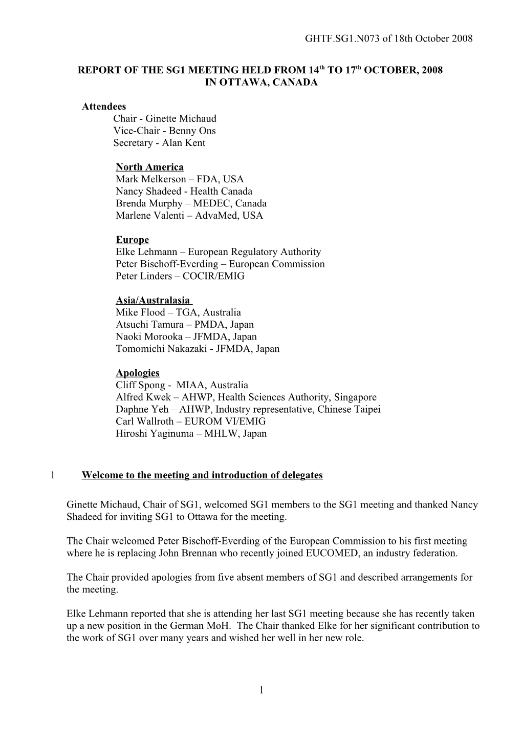 GHTF SG1 Meeting Minutes - October 2008