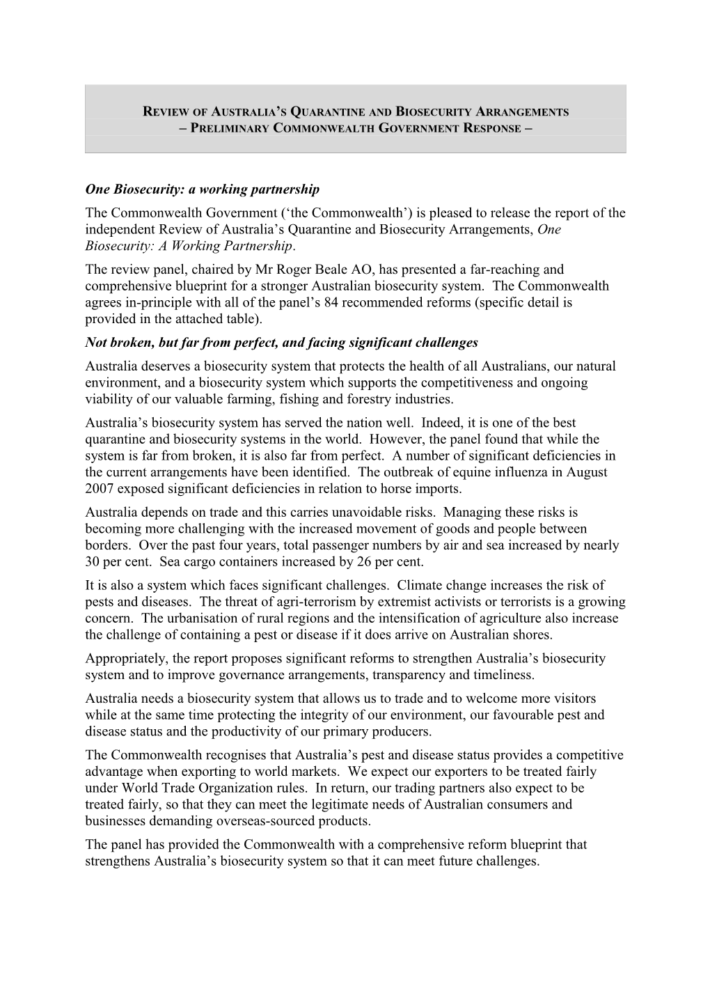 Review of Australia S Quarantine and Biosecurity Arrangements