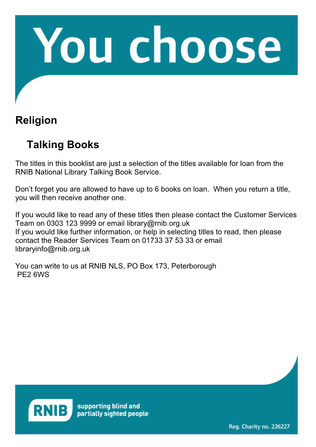 Religion Book List (Talking Books)