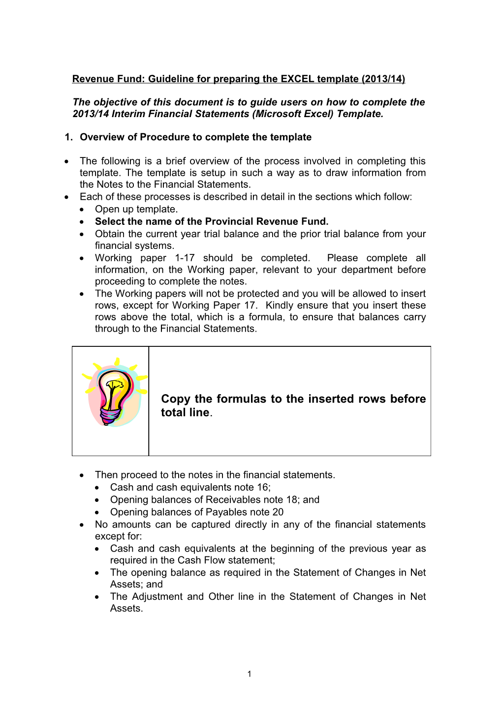 Guideline for Preparing the EXCEL Template