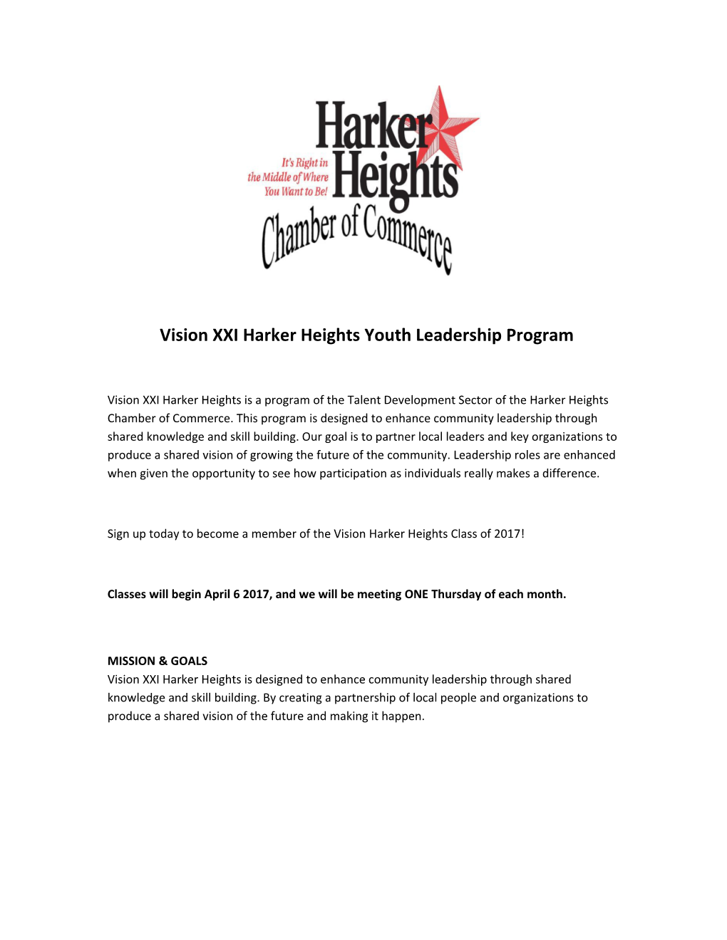 Vision XXI Harker Heights Youth Leadership Program