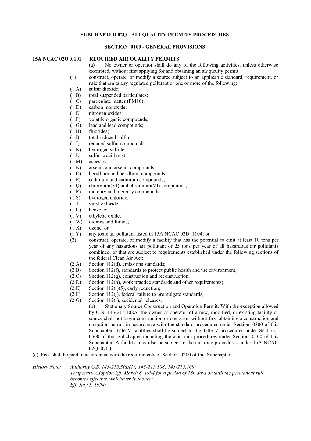 Subchapter 02Q - Air Quality Permits Procedures Section .0100 - General Provisions