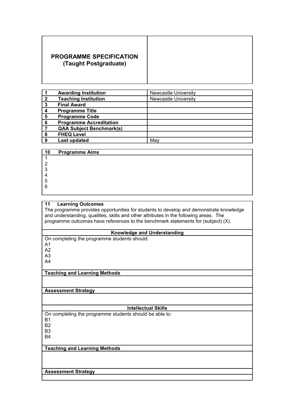 Newcastle University Programme Specification