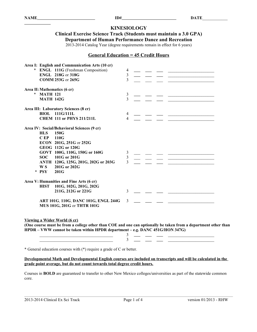 Clinical Exercise Science Track (Students Must Maintain a 3.0 GPA)