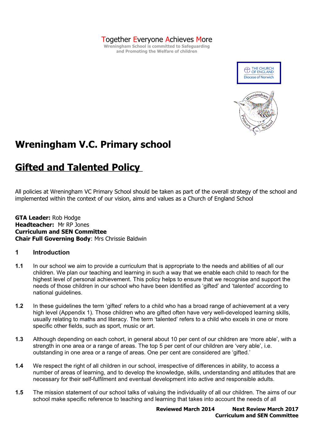Gifted and Talented Children Policy
