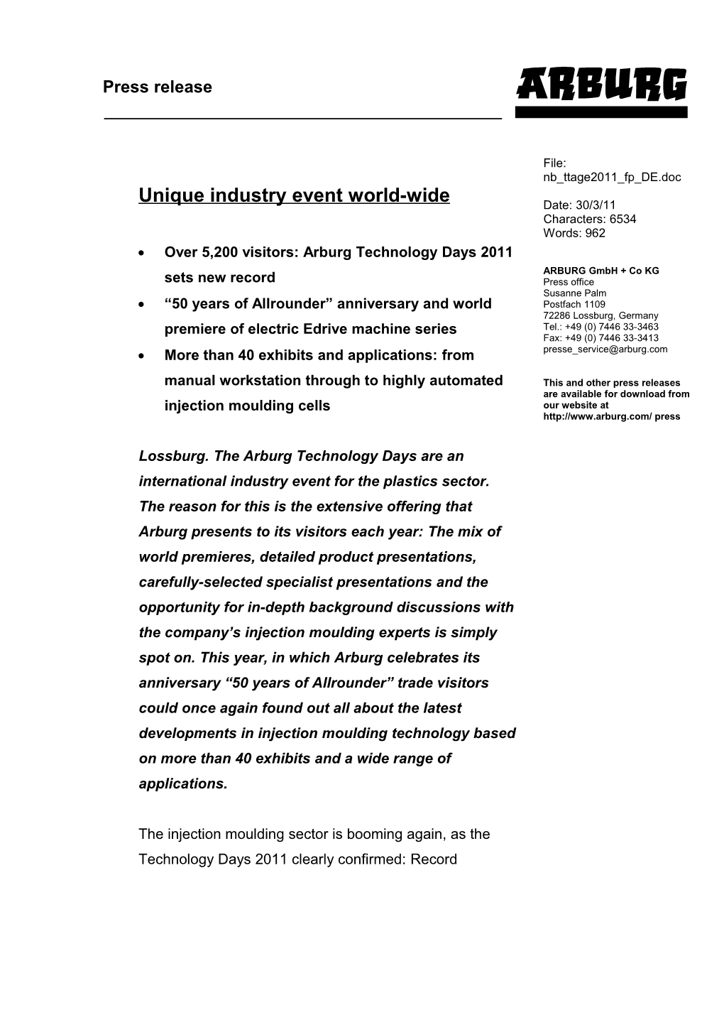 Unique Industry Event World-Wide