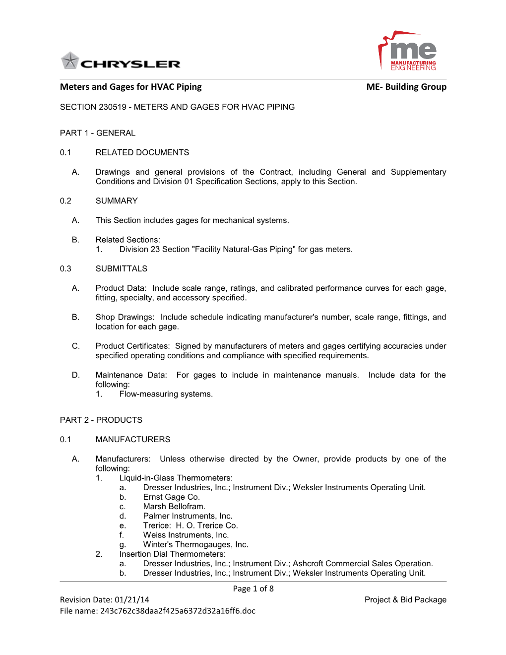 Meters and Gages for HVAC Piping ME- Building Group