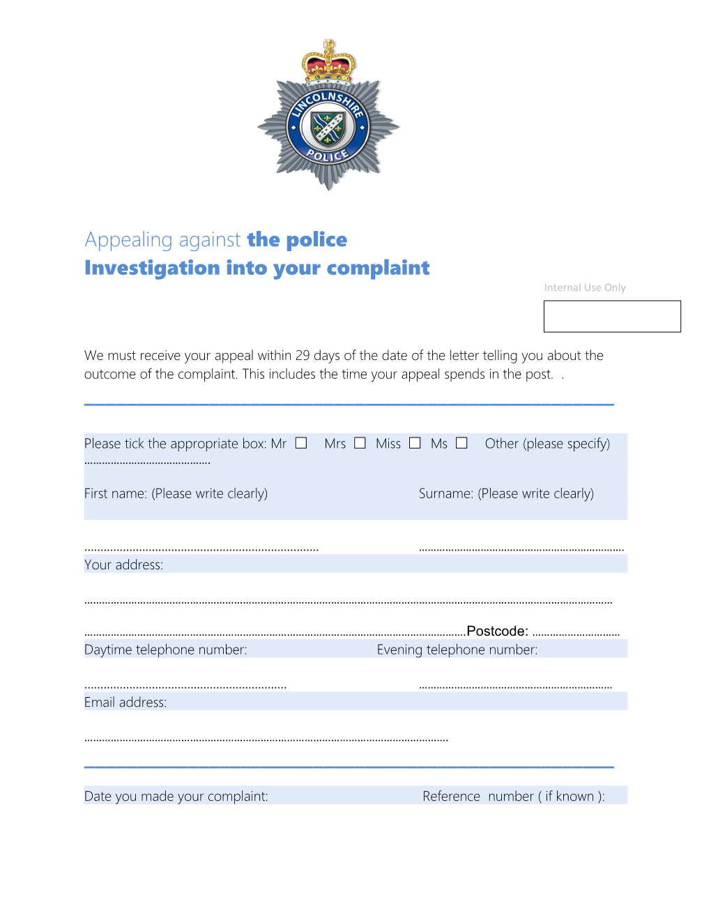 Investigation Into Your Complaint