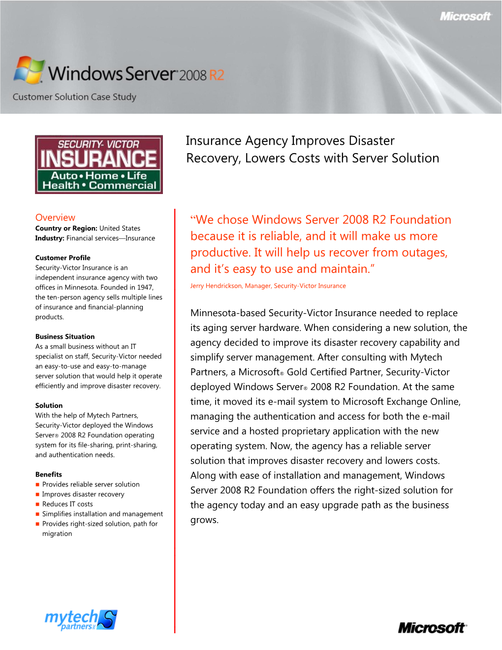 Insurance Agency Improves Disaster Recovery, Lowers Costs with Server Solution