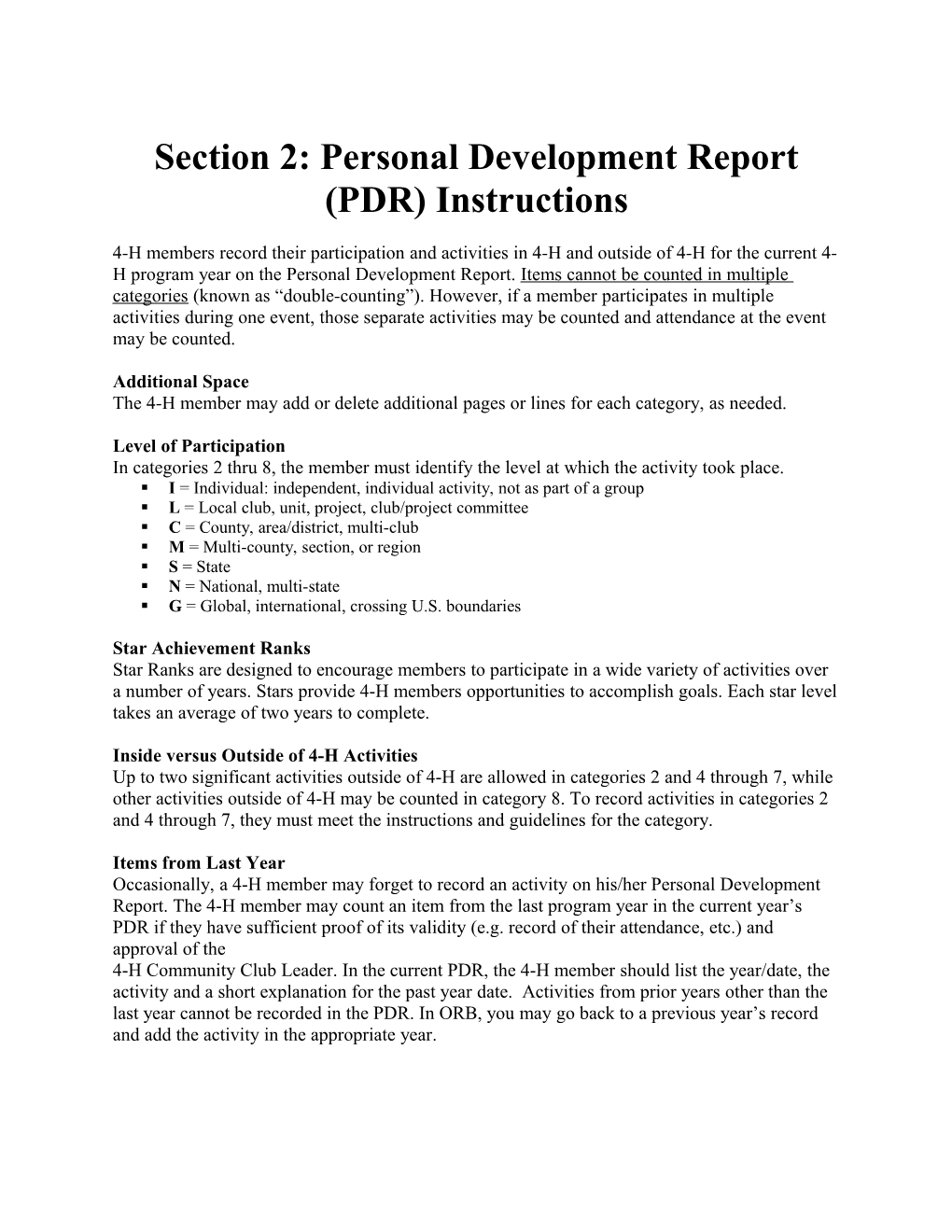 Section 2: Personal Development Report (PDR) Instructions