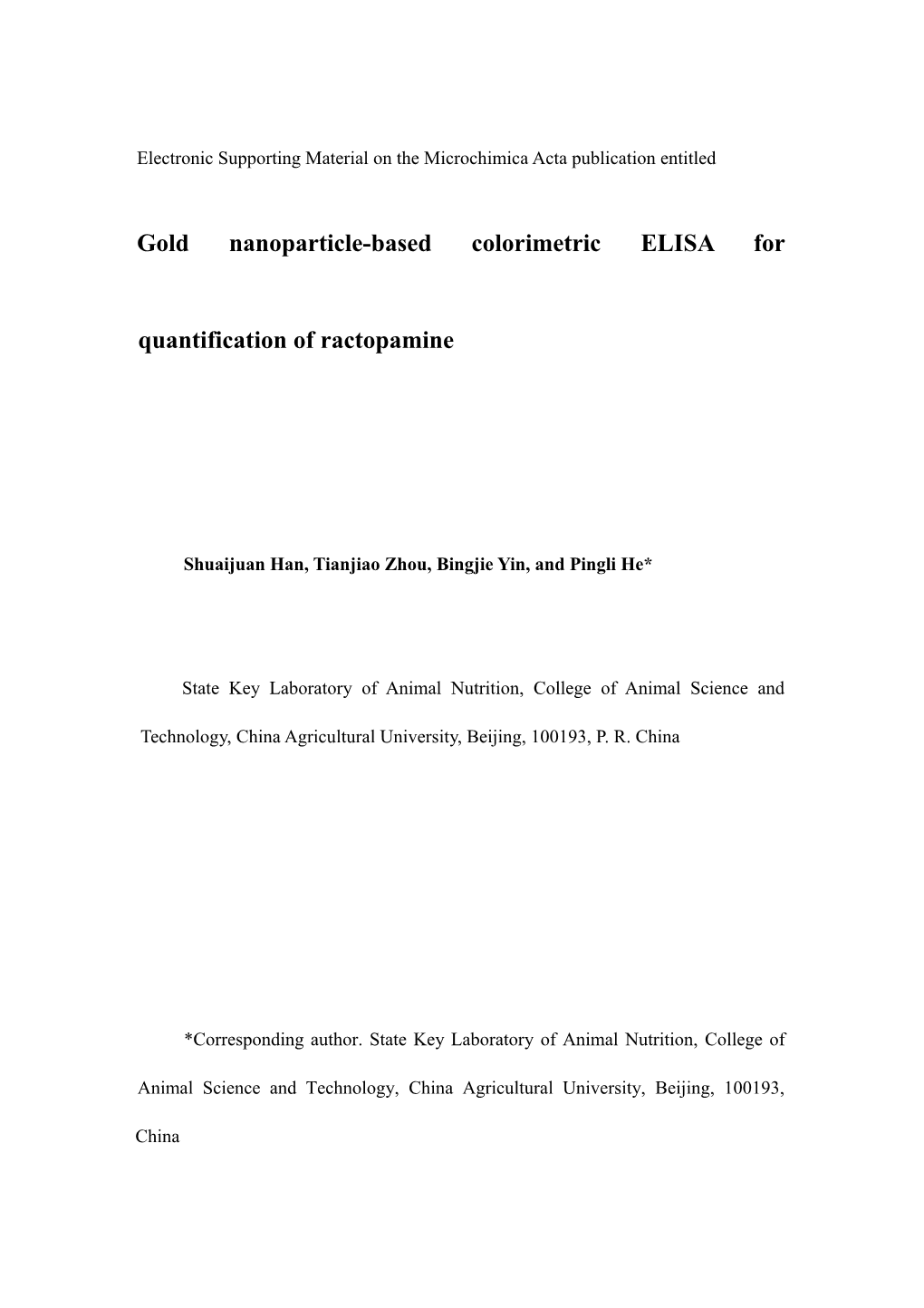 Gold Nanoparticle-Based Colorimetric ELISA for Quantification of Ractopamine