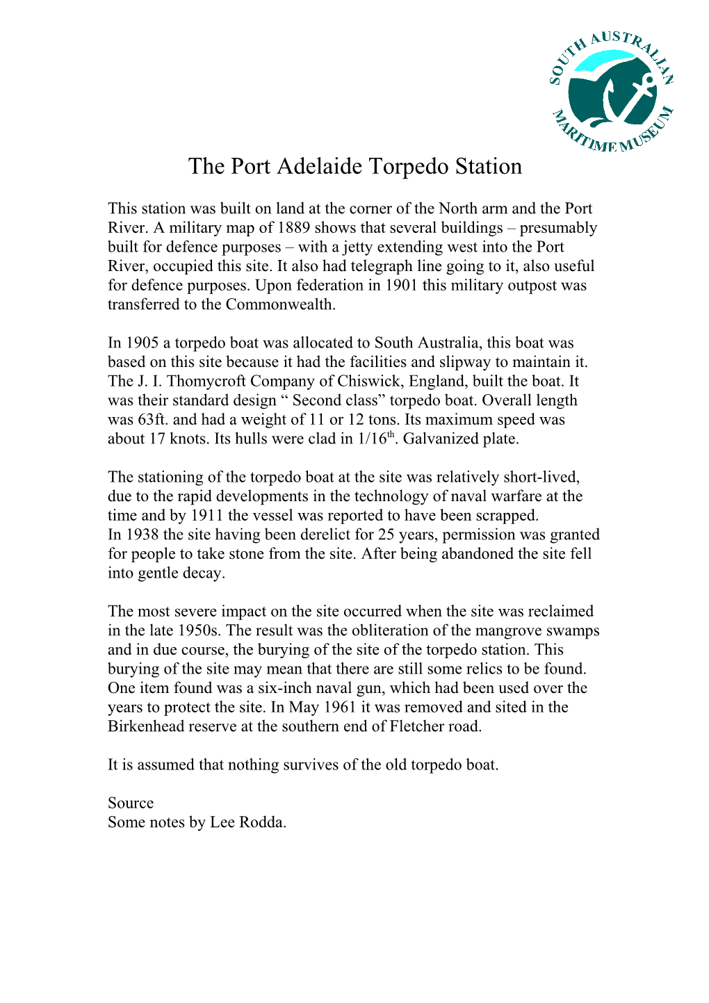 The Port Adelaide Torpedo Station