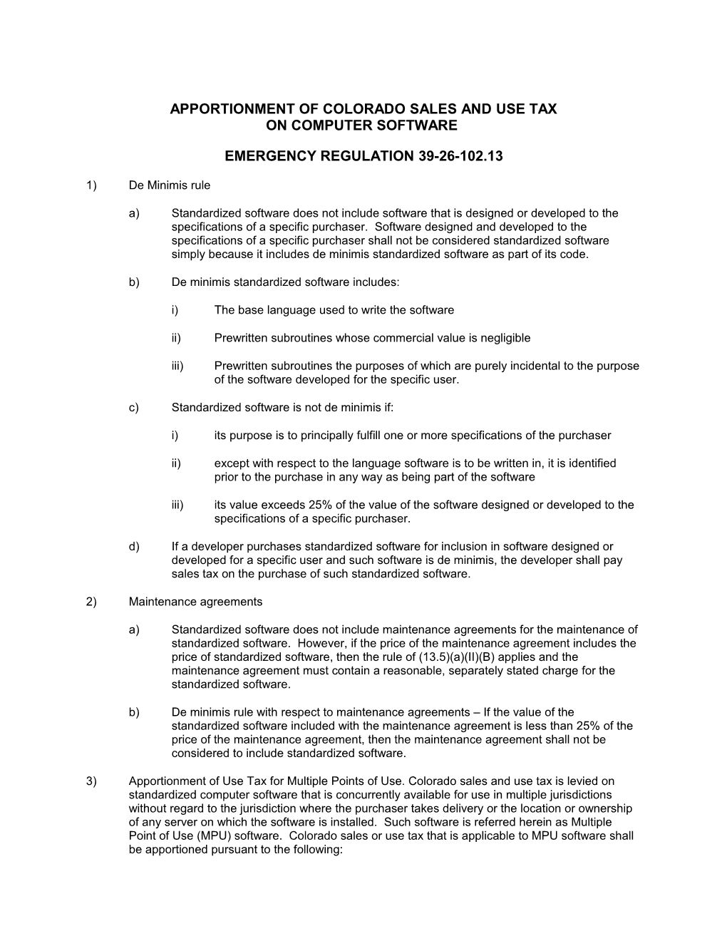 Apportionment of Colorado Sales and Use Tax