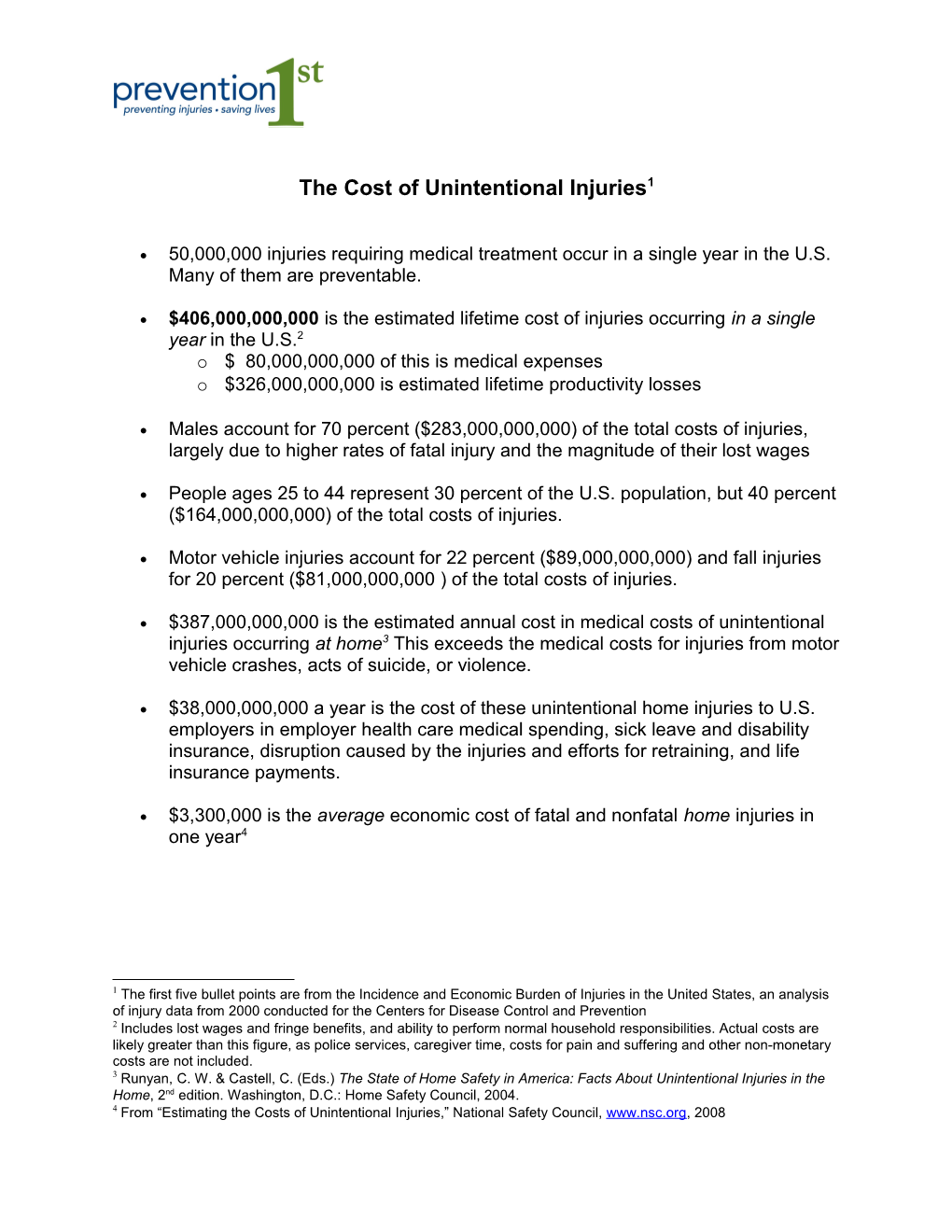 The Cost of Unintentional Injuries