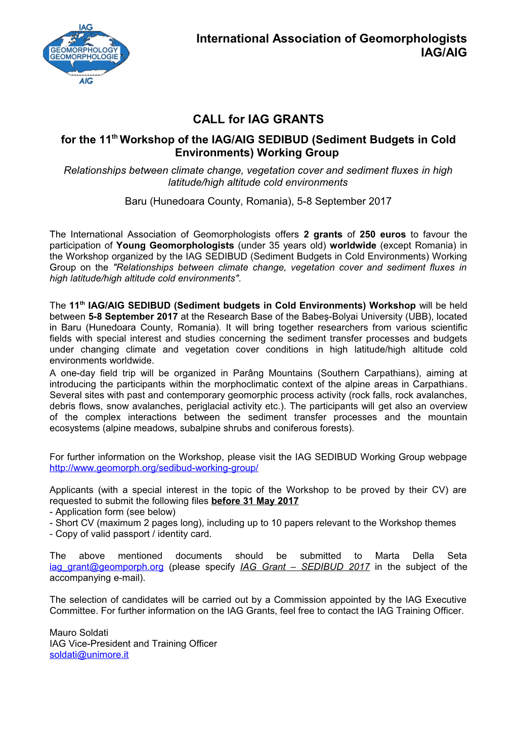 CALL for IAG GRANTS for the IAG Regional Conference on Geomorphology