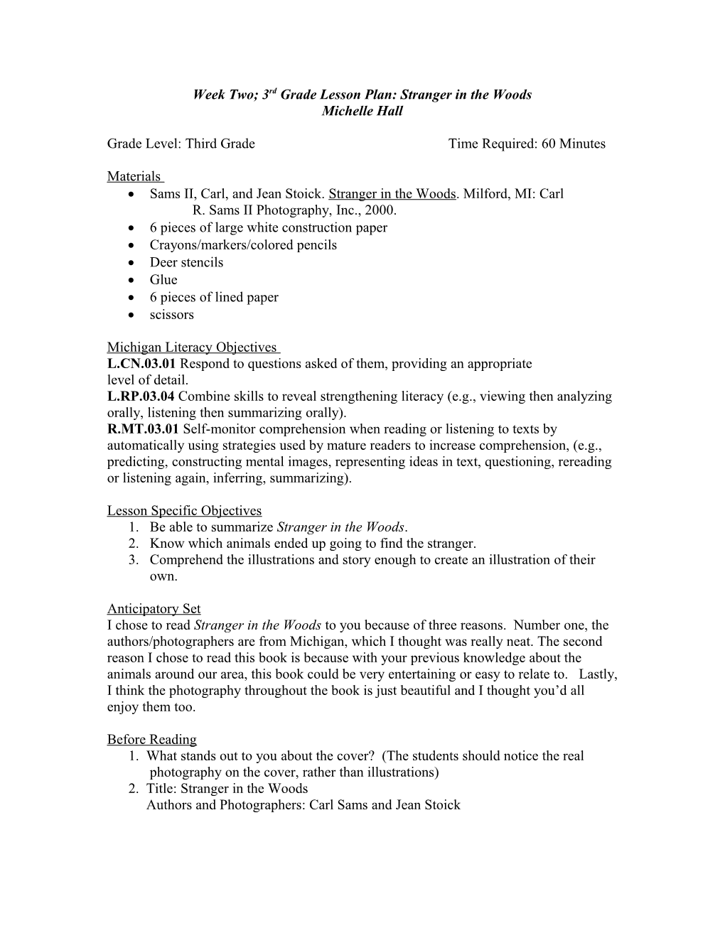 Lesson Plan Format for Literacy Instruction