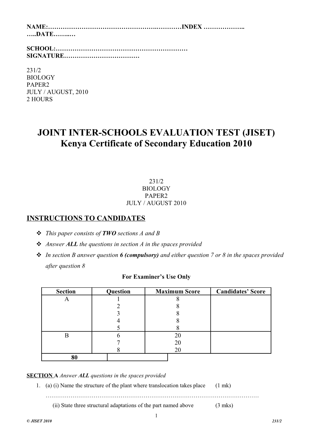 Joint Inter-Schools Evaluation Test (Jiset)