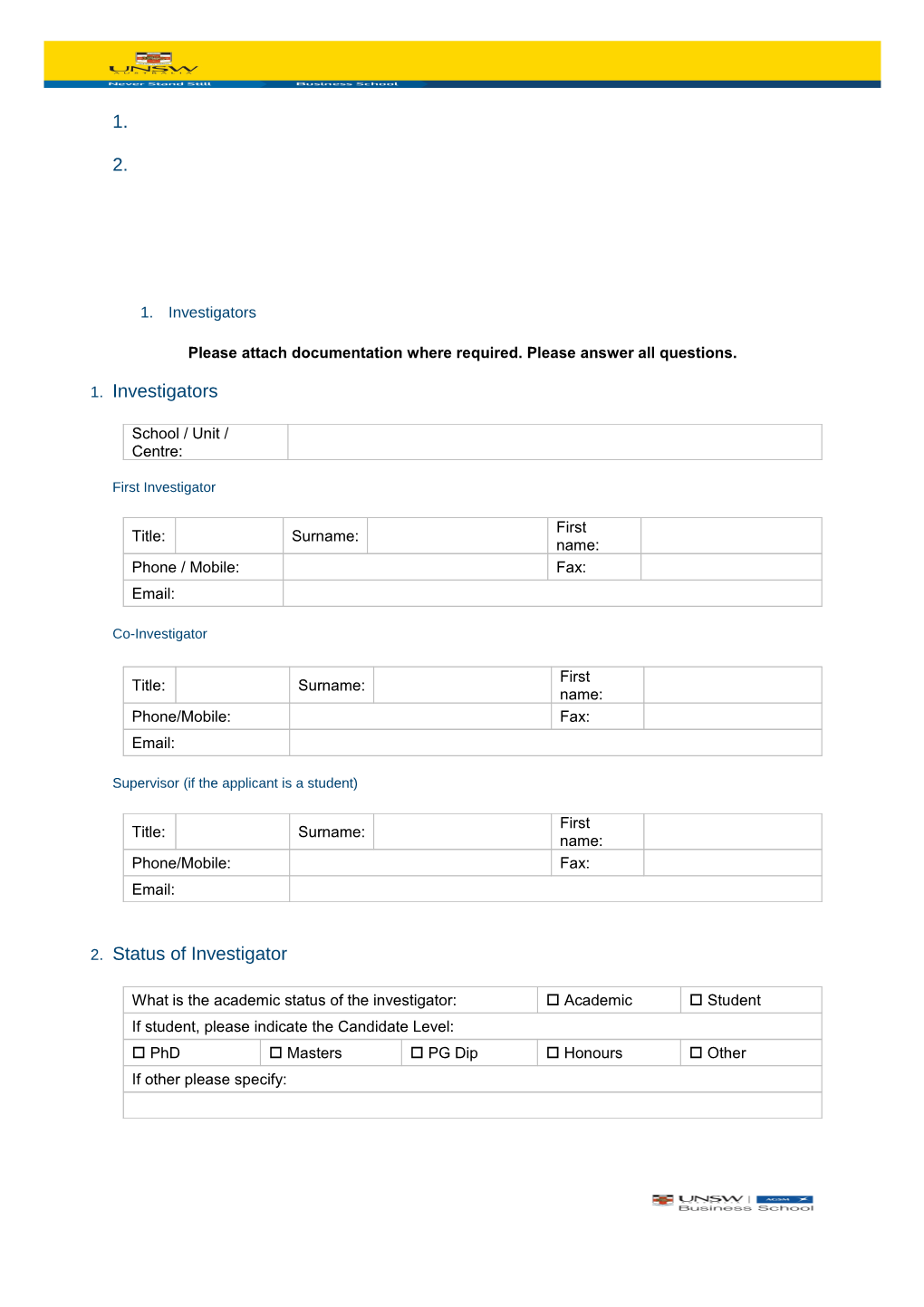 Human Research Ethics Application Form